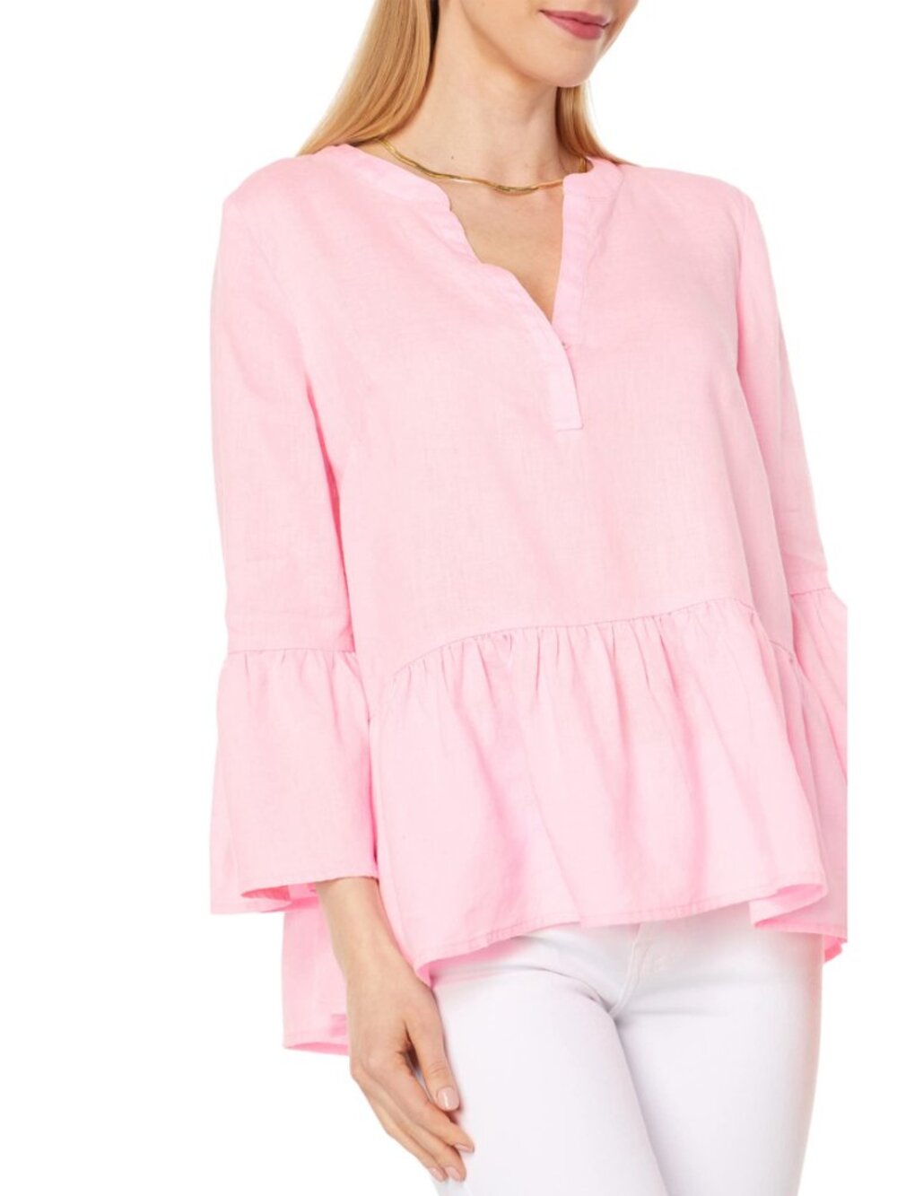 Lilly Pulitzer 3/4 Sleeve Bekah Linen Top Pink Blossom Size M